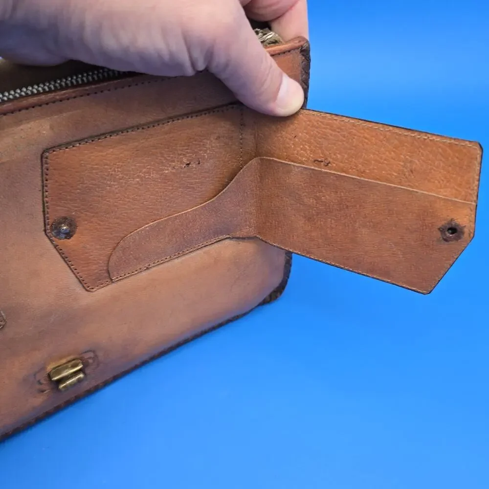 Vintage Tooled Leather Purse Floral Western Handbag Broken Strap Repair
